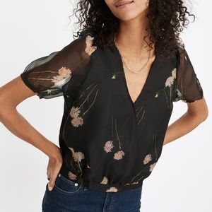 Silk Organza Puff-Sleeve Wrap Top in Aster Portrait